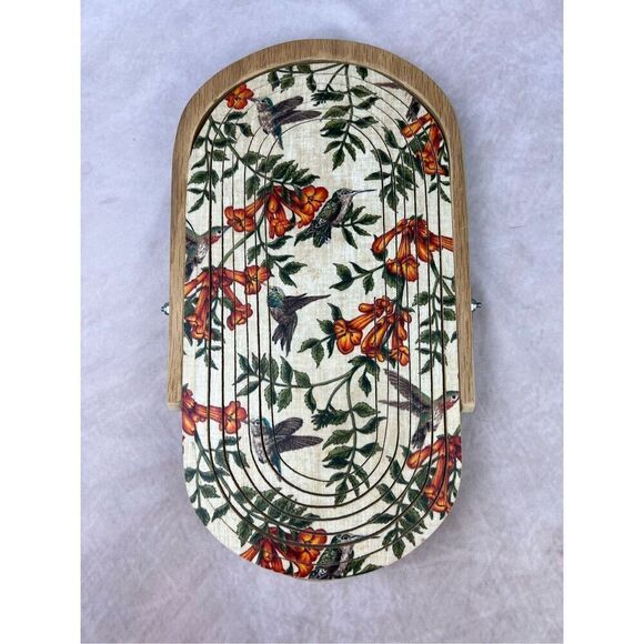 Vintage Mod MCM Floral Collapsible Wooden Basket Bowl Wall Art Decor Hummingbird - Picture 1 of 7